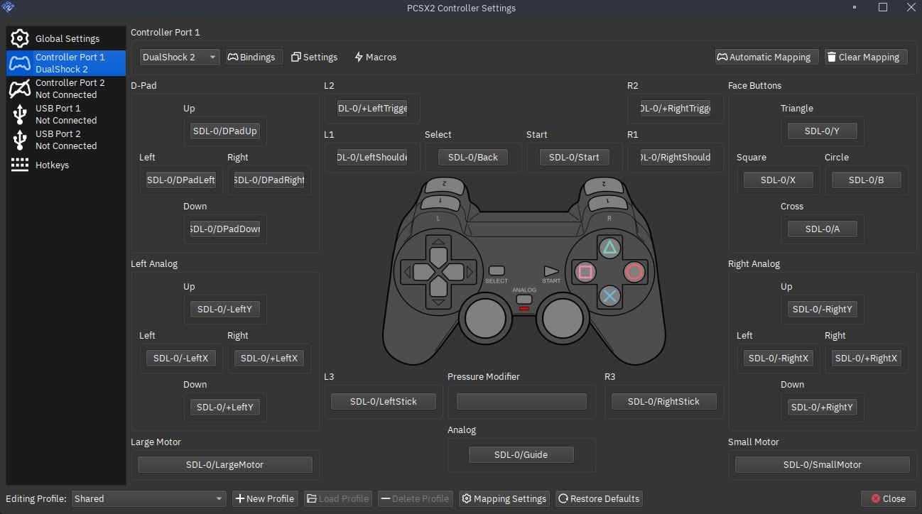 PCSX2 Controller Settings window